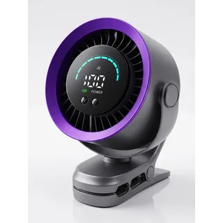 Clip Ventilator Akku, Mini Ventilator mit Klemme, Tragbarer Ventilator Klein mit 100 Stufen, USB Tischventilator Leise mit LED Display, 9000 RPM Turbo Fan fuer Kinderwagen Auto Camping, Grau
