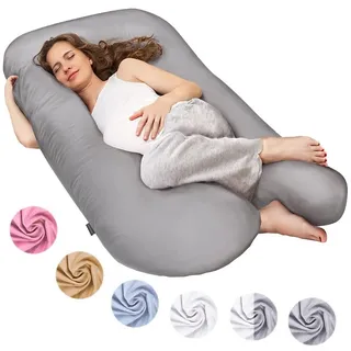 Smoothy Schwangerschaftskissen, Seitenschläferkissen, Lagerungskissen, Baby-Kissen & Stillkissen in U-Form mit abnehmbarem & waschbarem Bezug aus 100% Baumwolle (Junior XL, 120 x 70 cm, Grau)