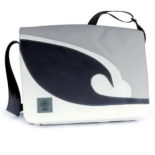 360° Grad Laptoptasche 15 Zoll, Messengerbag, Barkasse aus Segeltuch, grau-hellgrau, Gurt grau, Weiß, M