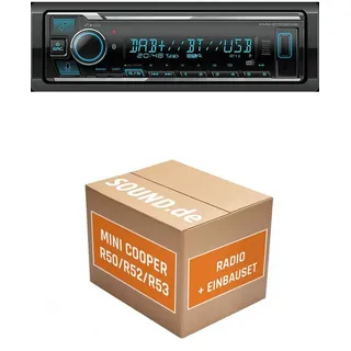 JUST SOUND best choice for caraudio Autoradio BT508DAB Mini Cooper R50/R52/R53 Prof. OEM Navi Rundpin Autoradio (RDS, AM/FM Radio, Animiertes Display, Freisprecheinrichtung, 1 DIN) schwarz