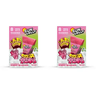 Sun Lolly Wassereis Sour Pink Cranberry & Heidelbeere 8 Stk | Limited Edition | Mit Fruchtsaft | Ohne künstliche Süßungsmittel | Glutenfrei (Packung mit 2)