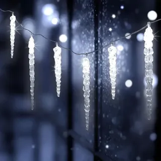 Spetebo LED Eiszapfen Lichterkette mit Batterie - Timer / 8 Funktionen - 20 LED kaltweiß