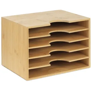 Relaxdays Briefablage Bambus, Büro Organizer für A4 Papier, 5 Fächer, Dokumentenablage HBT: 23,5 x 32,5 x 24 cm,
