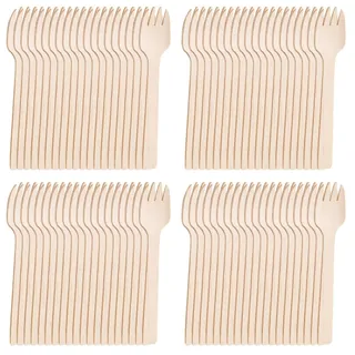 Holzgabeln, 200 Stück Holzbesteck, 10.5CM Einweg Kuchengabeln,Einweggabeln Holz, Party Holzbesteckgabeln, Holzbesteck Löffel für Camping, Reisen und Grillen