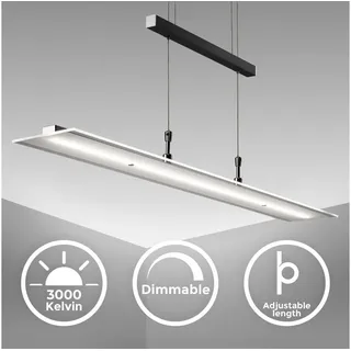 B.K.Licht LED Pendelleuchte stufenlos höhenverstellbar, dimmbar via Touch, warmweiße Lichtfarbe, Hängeleuchte, Hängelampe Esstisch, Esszimmerlampe hängend, Wohnzimmerlampe, 85x175 cm, Schwarz