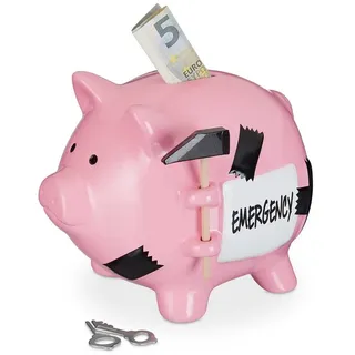 Relaxdays Emergency Sparschwein 14,5 x 15,5 x 20 cm