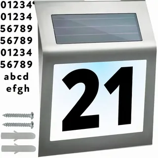 Solar Hausnummer aus Edelstahl LED Leuchte Hausnummernleuchte Solarhausnummer Haus Nummer Straße Name Beleuchtung Solarleuchte Retoo - Silber
