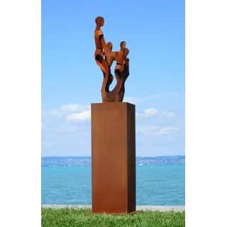 Casa Padrino XXL Garten Deko Metall Skulptur Freunde auf Säule Rost H. 182 cm