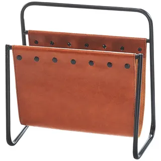 Kobolo Zeitungsständer Magazinsammler aus Metall und Kunstleder braun | Gr.: onesize