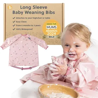 BIBaDO Langarm-Lätzchen für Babys und Kleinkinder von 6 bis 36 Jahren, Lätzchen gegen Unordnung für Babys, zum Befestigen an Hochstühlen, Kinderwagen, Tischen, 100% wasserdicht, maschinenwaschbar