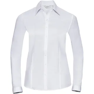 Russell Collection Taillierte Herringbone Bluse  Langarm, white, M