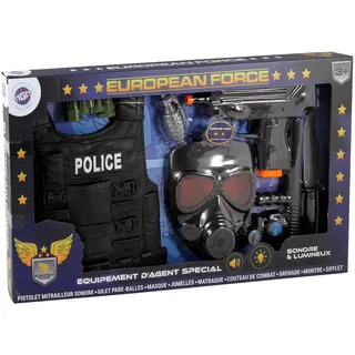 EUROPEAN FORCE - Polizei-Set - Verkleidungszubehör - 183303 - Schwarz - Kunststoff - Militär - Kinderspielzeug - Karneval - Kostüm - Spezialagent - 60 cm x 34 cm - Ab 3 Jahren
