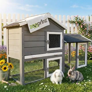 zooprinz Kaninchenstall, Hasenstall – aus massivem Vollholz ideal für draußen - Einfach zu reinigen Dank der großen Kotschublade – Hasenstall mit natürlichen Farben gestrichen