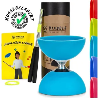 Diabolo Freizeitsport Jonglier-Set Pro mit kugelgelagertem Diabolo (türkis), Handsticks aus Aluminium, Ersatzschnur (160cm) und Gedruckter Anleitung - mit Geschenkverpackung ideal zum Verschenken
