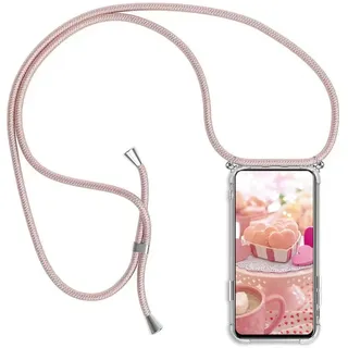 YAMCCCSE Handykette Handyhülle für Oppo A78 5G mit Band - Transparent Handy-Kette Handy Hülle mit Kordel zum Umhängen Handyanhänger Halsband Lanyard Case - Roségold