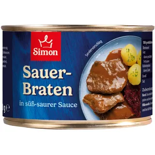 SIMON Sauerbraten 400 g I Zartes Rindfleisch in süß-saurer Sauce I Fertiggericht in recyclebarer Konserve I Authentische Hausmannskost