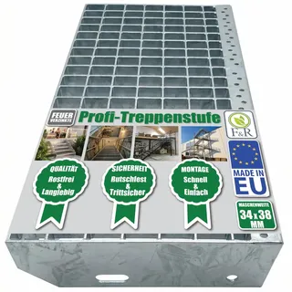 F & R Metallstufe 700x240 mm Verzinkt – Gitterrost Treppenstufe Aus Stahl Feuerverzinkt Rutschfest Für Den Außenbereich Geeignet