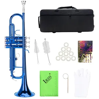 Standard Trompeten Set, Musikinstrument für Anfänger und Profispieler, mit Hilfsmitteln für Schulunterricht, Hobby und Profispieler (Blau)
