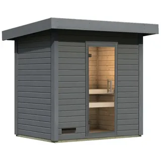 Karibu Gartensauna Saunahaus Caapi 2 terragrau Ganzglas Saunatür Ohne Ofen inkl. 10-teiligem gratis Saunaset im Wert von 232,94 €
