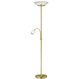 Deckenfluter, Stehlampe, mit Leselampe, beweglicher Lesearm, 180 cm hoch, messing matt, lightling Klaus - Gold