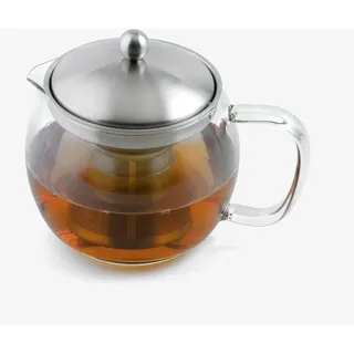 Weis Teekanne Edelstahl/Borosilikatglas Silber mit Teefilter 1500ml, Maße: 19cm x 15cm x 16,5cm, 17055