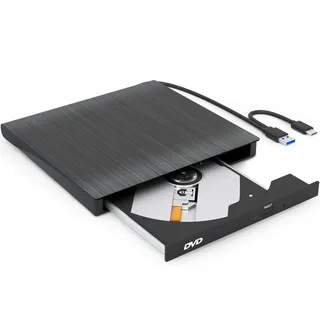 Strex Externe CD/DVD Laufwerk - Player und Brenner DVD +/-RW - Plug & Play - USB 3.0 & Type-C DVD-Player - Geeignet für Windows, Mac und Linux - Optisches Laufwerk