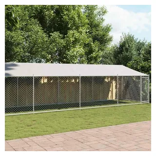 vidaXL Hundezwinger mit Dach und Tür 12 x 2 x 2 m Stahl Grau