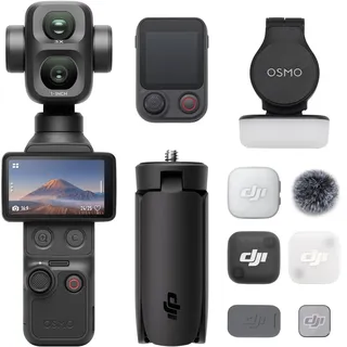 DJI Osmo Pocket 4P Vlog Combo, Vlog-Kamera mit Dual-Objektiv, kinoreifes 4K | 3× optischer Zoom, 4K/240 fps, 17 Blendenstufen Dynamikumfang, 103 GB integrierter Speicher, Fülllicht, Osmo FrameTap