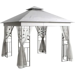 Outsunny Pavillon mit Doppeldach, 3x3 m Wasserabweisend Stabil Winterfest Gartenpavillon mit Moskitonetz, Garten Pavillon aus Stahl, Partyzelt für Garten, Terrasse, Hellgrau   Aosom