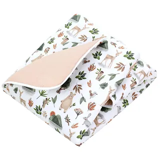 TupTam Krabbeldecke für Baby 120x120 cm - Gepolsterte Spieldecke Baby Baumwolle, XXL, OEKO-TEX, Weich & Hautfreundlich, Farbe: Wald Bär Reh Hase Beige Grün