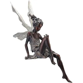 Generisch Sitzende Fee Gartendeko Garten Statue Figur Elfe Deko Figuren Harz Statuen Draußen Braun