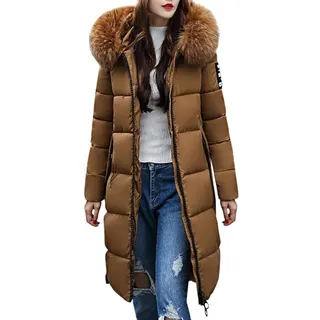 ORANDESIGNE Damen Winterjacke Wintermantel Lange Daunenjacke Jacke Outwear Warm Daunenmantel Solide Lässig Dicker Slim Down Mit Fellkapuze Steppjacke - 38
