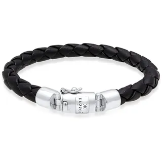 KUZZOI Herren Lederarmband Kastenverschluss 925 Silber Herrenschmuck