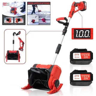 OUTIGO Akku-Schneefräse, Bürstenlos Elektrische Schneefräse, 2x4000 mAh Akkus, Tragbare, 23 cm Arbeitsbreite, 1000W Akku Schneefräse, Wurfweite bis zu 8 Meter rot