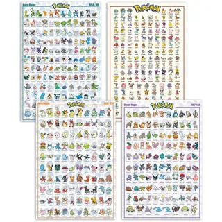 Pokemon Poster Charaktere 4er-Set (61x91,5 cm) Regionen: Kanto, Johto, Hoenn & Sinnoh