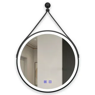 duschspa Badspiegel Badezimmerspiegel Rund Spiegel mit LED Beleuchtung, Φ 40/50/60/70/80/90/100 cm Ledergürtel+Wand/Touch+Memory+Dimmbar+Beschlagfrei | Ø 80 cm