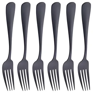 Matt Schwarz Edelstahl Gabel Set – Satin Finish, 6-teiliges Besteck für den täglichen Gebrauch, Spülmaschinengeeignet
