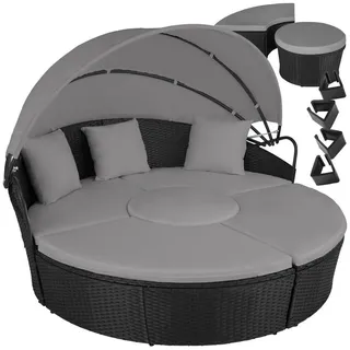 tectake Loungeset Rattan Sonneninsel Santorin - UV-beständig und widerstandsfähig, (Gartenlounge-set Santorin, 5-tlg., geeignet für Outdoor in Schwarz), klappbares Sonnendach & höhenverstellbare Füße schwarz