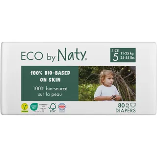 Eco by Naty Baby Öko Windeln - umweltfreundliche Premium-Bio Windeln aus pflanzenbasierten Materialien, ideal für empfindliche Babyhaut (Größe 5 - 80 Stück)