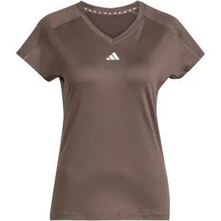 adidas Damen AEROREADY Train Essentials Minimal Branding V-Neck Tee, Earth strata/White, XS