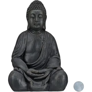 Relaxdays Buddha Figur sitzend, 50 cm anthrazit
