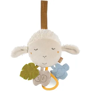 Activity-Schaf NATUR – Motorikspielzeug zum Aufhängen mit spannenden Anhängern zum Greifen und Geräusche erzeugen mit Bio-Baumwolle aus kontrolliertem Anbau (kbA) – für Babys ab Geburt