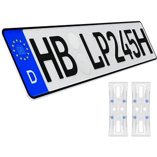 KFZ-Kennzeichen Oldtimer Auto Nummernschild inkl. rahmenlose Kennzeichenhalter transparent DIN Autokennzeichen 520mm x 110mm Fahrradträger Anhänger LKW Autoschild (04 Oldtimer H-Kennzeichen)