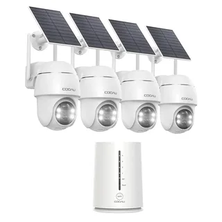 COOAU 4MP 64GB Überwachungskamera Aussen Akku Solar - 4er Kabelloses Set | 365Tage mit Solarpanel - 2.5K Kabellos Kamera Überwachung | 360 Grad Panorama | 4 LED Farbe Nachtsicht