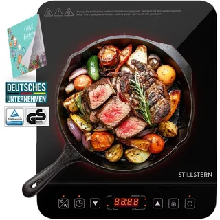 STILLSTERN Induktionskochplatte 2100W – Induktionskochfeld geeignet für 12–28 cm, Booster-Modus, Hitzebeständiger Kochmatte, Lautlos-Funktion, 19 Temperatur- & Leistungsstufen, 24h Timer, Touch