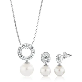 Nenalina Nenalina Schmuckset Kreis Kristallen Perlen 925 Silber Schmuck-Set Damen