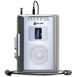 KLIM K8 Kassettenspieler - Kassettenrekorder - NEU Cassette Player - AM/FM Kassettenradio - Eingebautes Mikrofon & Lautsprecher - Kopfhöreranschluss & Ohrhörer - Silber