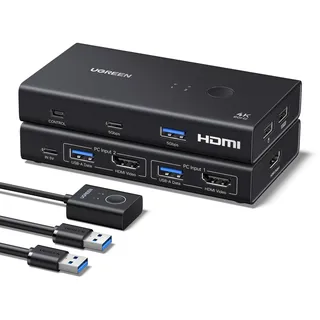 UGREEN HDMI KVM Switch USB Adapter (3*USB A+ USB C) 2 PC 1 Monitor 4K@60Hz USB Verteiler mit Tastatur und Desktop-Controller Umschaltung Kompatibel mit Windows/Linux/MacOS