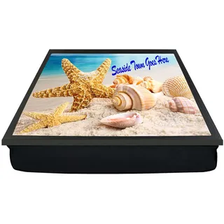 Knietablett mit Muscheln an der Küste, personalisierbar, weiches Kissen, Geschenk