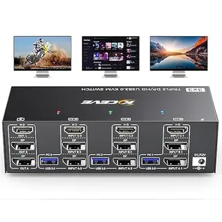 KVM Switch 3 PC 3 Monitore 8K@60Hz,MLEEDA HDMI Displayport KVM Switch Triple Monitor für 3 PC Teilen 3 Monitors und 4 USB3.0-Geräte, mit 12V DC Netzteil,Verdrahtet Fernbedienung und 3 USB-Kabel
